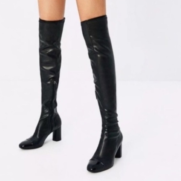 Zara Shoes | Zara Faux Leather Thigh High Boots | Poshmark